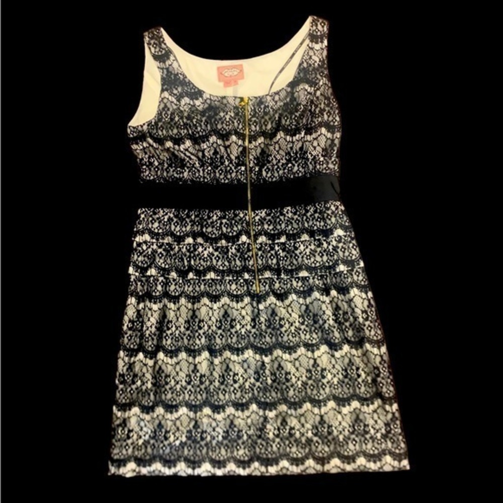PHOEBE COUTURE BLACK LACE TEAR DRESS  KNEE LENGTH WITH A ZIPPER IN THE FRONT 12